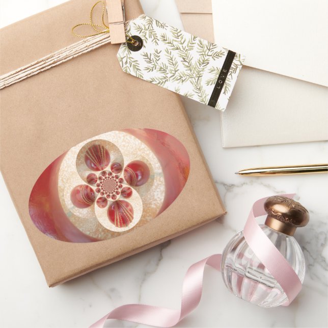 Red Cricket Balls Abstract Art Print Design Oval Sticker (Gifting)