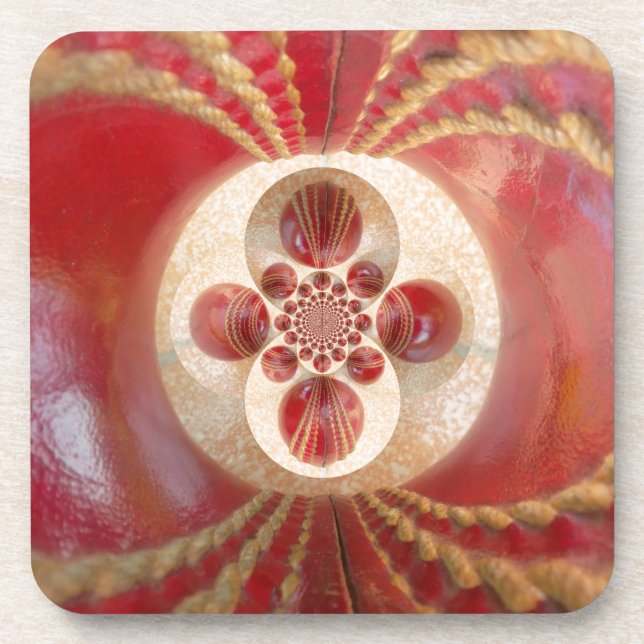 Red Cricket balls design Coaster (Front)