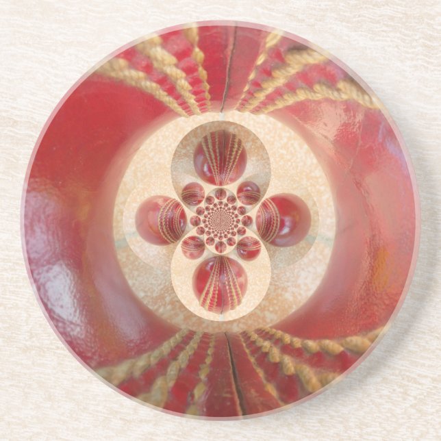 Red Cricket balls design Coaster (Front)