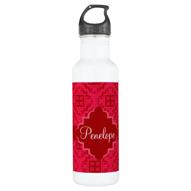 Red Crimson Arabesque Moroccan Graphic Design 710 Ml Water Bottle (Front)