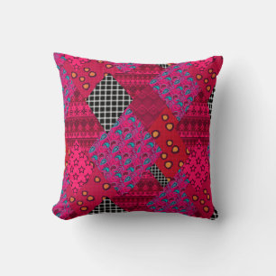 Red  Crimson  Colourful patchwork  Cushion