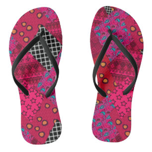 Red Crimson Colourful patchwork Flip Flops