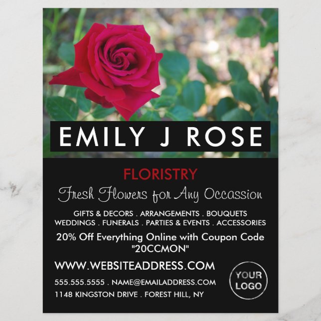 Red Crimson Rose, Floristry Advertising Flyer (Front)