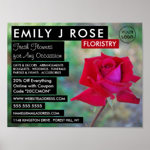 Red Crimson Rose, Floristry Advertising Poster