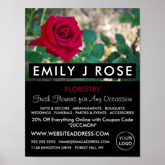 Red Crimson Rose, Floristry Advertising Poster (Front)