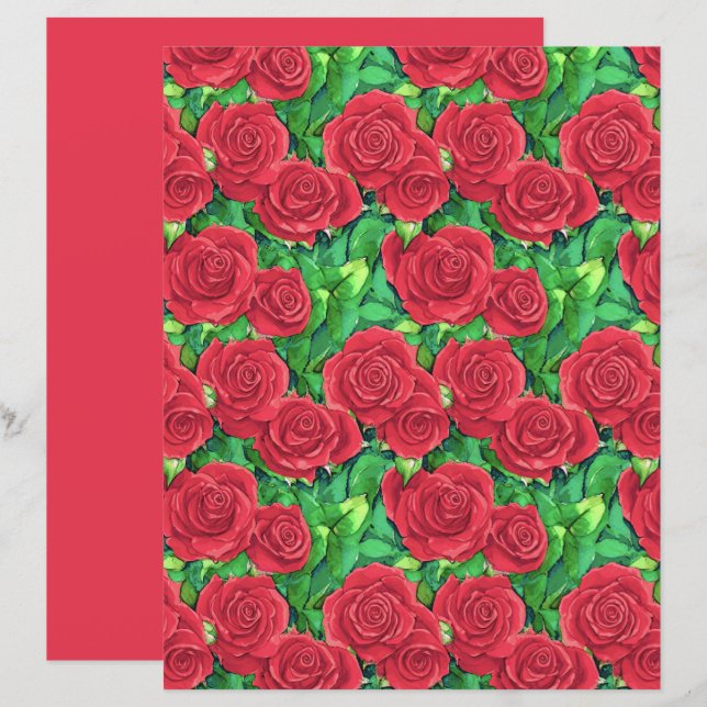 Red / Crimson Watercolor Rose Pattern (Front/Back)