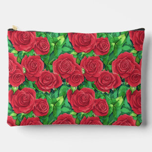 Red / Crimson Watercolor Rose Pattern Accessory Pouch