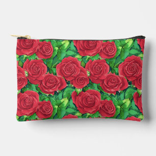 Red / Crimson Watercolor Rose Pattern Accessory Pouch