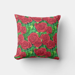 Red / Crimson Watercolor Rose Pattern Cushion