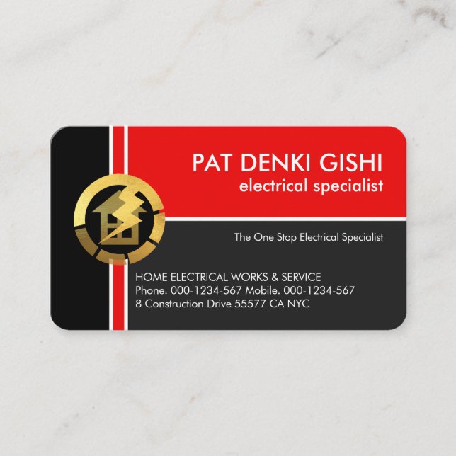 Red Crisscross Electrical Lines Business Card (Front)