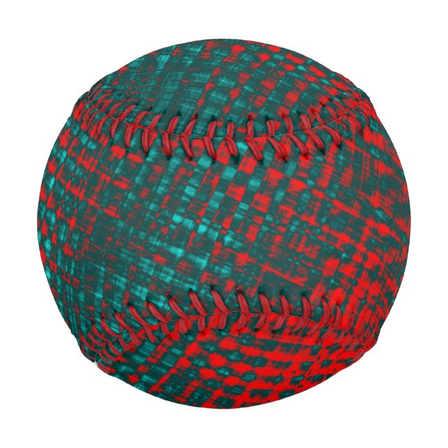 Red crisscrossing scratches over charred cyan      baseball (Front)