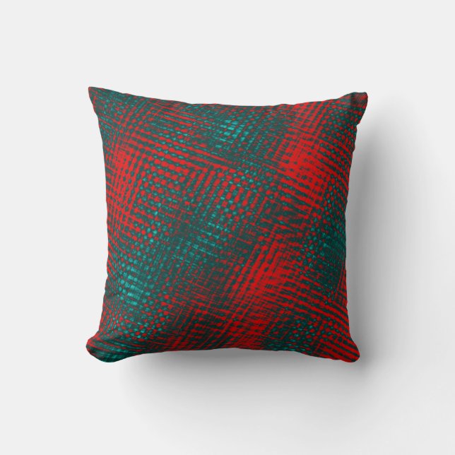 Red crisscrossing scratches over charred cyan      cushion (Front)