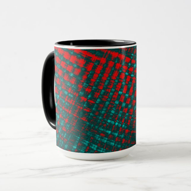 Red crisscrossing scratches over charred cyan      mug (Front Left)