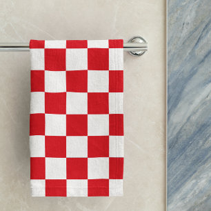 Red Croatian Chequerboard Geometric Pattern Hand Towel
