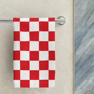 Red Croatian Chequerboard Geometric Pattern Hand Towel