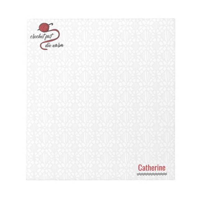 Red Crochet Fast, Die Warm Notepad (Front)