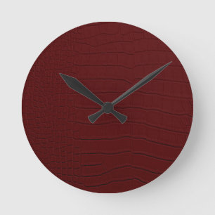 Red Crocodile Skin Print Round Clock