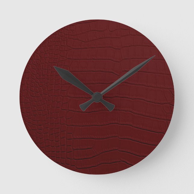 Red Crocodile Skin Print Round Clock (Front)