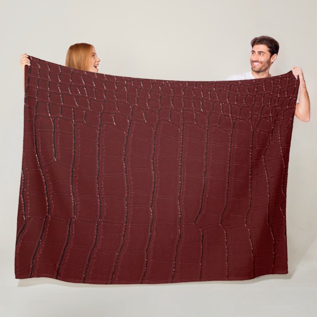 Red Crocodile Skin Print Varnished Fleece Blanket (In Situ)