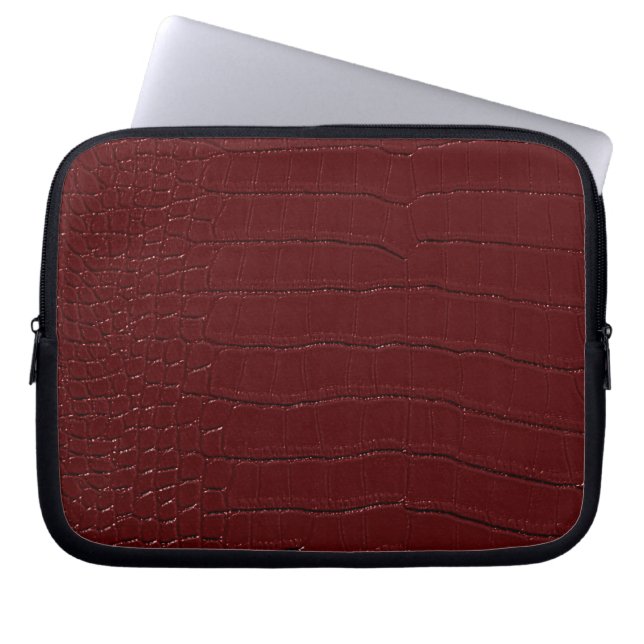 Red Crocodile Skin Print Varnished Laptop Sleeve (Front)