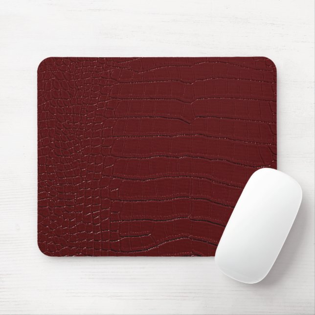 Red Crocodile Skin Print Varnished Mouse Mat (With Mouse)