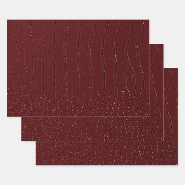 Red Crocodile Skin Print Varnished Wrapping Paper Sheet (Set)