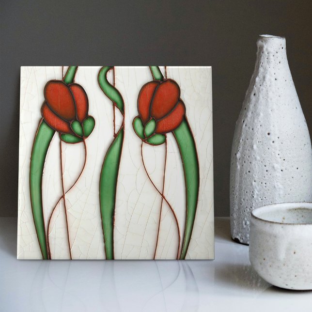 Red Crocus Wall Decor Art Nouveau Art Deco Tile (Creator Uploaded)
