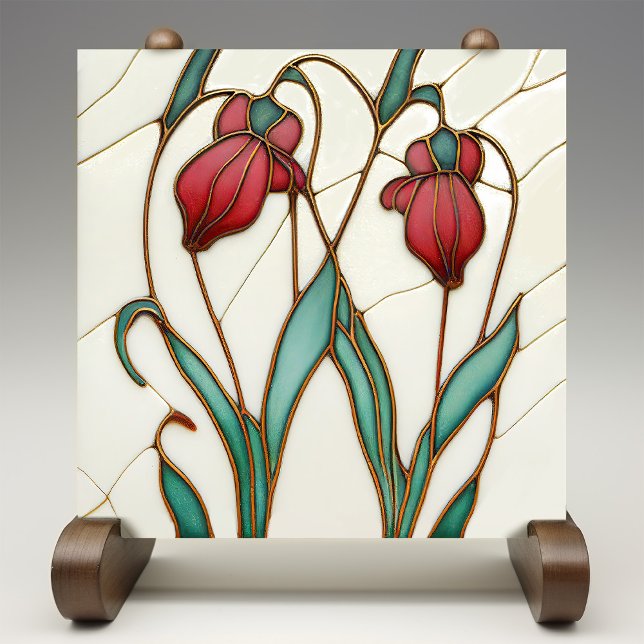 Red Crocus Wall Decor Art Nouveau Art Deco Tile (Creator Uploaded)