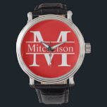 Red Cross Bar LR Monogram Watch<br><div class="desc">red cross bar Life Roman font monogrammed wrist watch</div>