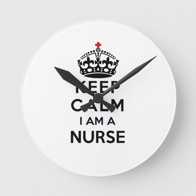 red cross crown Keep Calm I am a Nurse Round Clock (Front)