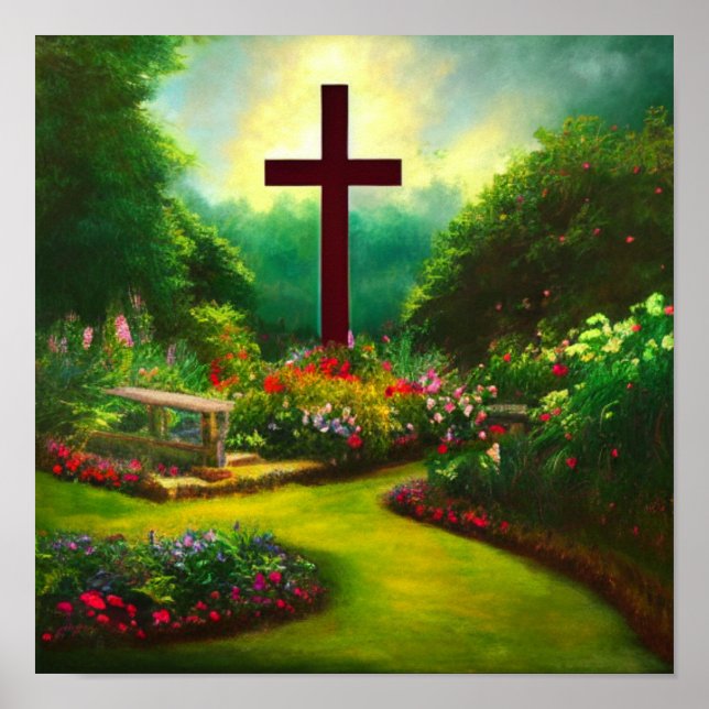 Red Cross in a Beautiful Garden Poster (Front)