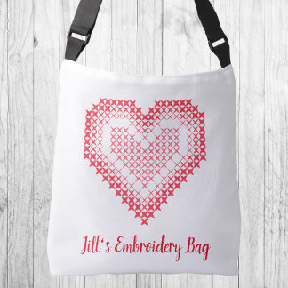 Red Cross-stich Heart Embroidery Tote