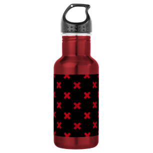 Red cross stitches on black 532 ml water bottle
