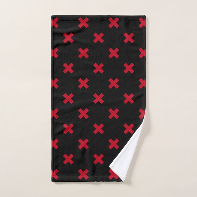 Red cross stitches on black hand towel (Hand Towel)