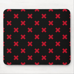 Red cross stitches on black mouse mat