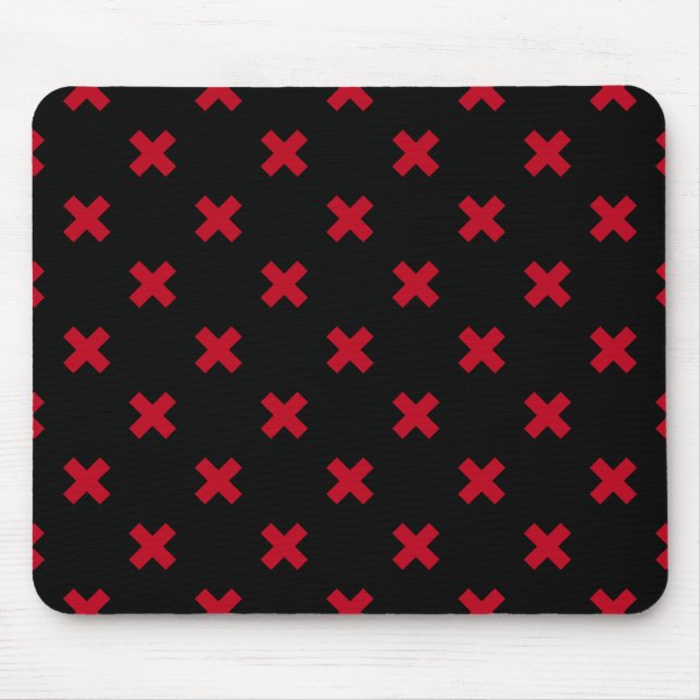 Red cross stitches on black mouse mat (Front)