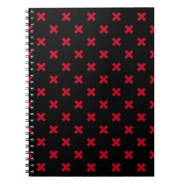 Red cross stitches on black notebook (Front)