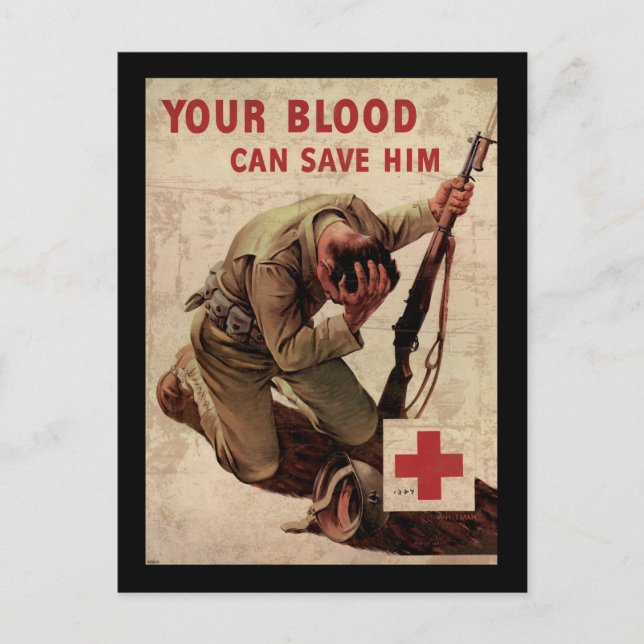 Red Cross Your Blood Can Save Him Postcard (Front)