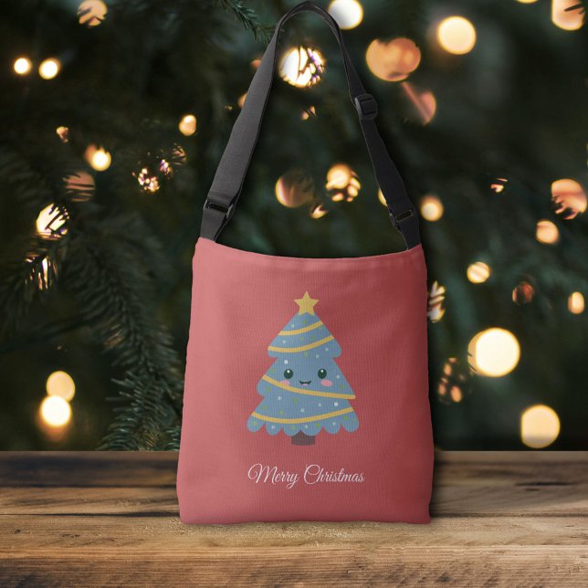 Red Crossbody Bag with Kawaii Christmas Tree  (Red Crossbody Bag with Kawaii Christmas Tree )