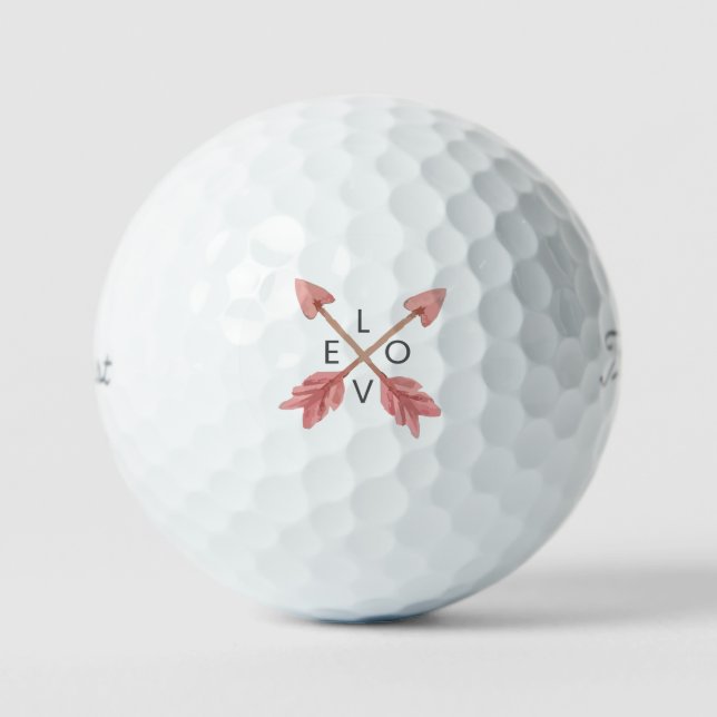 Red Crossed Arrows 'LOVE' Classic Elegant Romantic Golf Balls (Front)