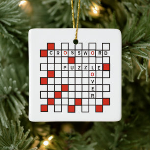 Red Crossword Puzzle Lover Ceramic Ornament