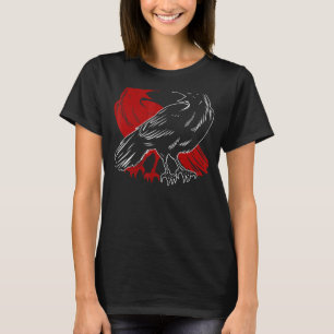 Red Crow Creepy Forest Animal Gothic Bird Black Ra T-Shirt