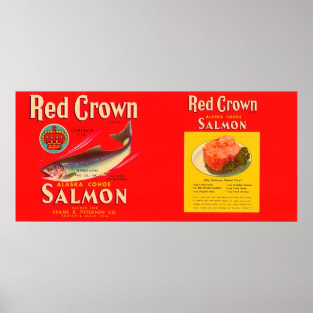 Red Crown Brand Salmon Label- Seattle, WA Poster (Front)