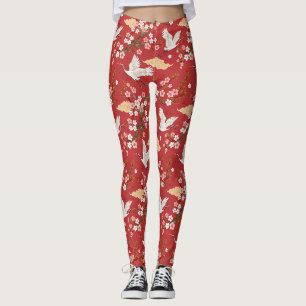 Red Crown Crane Sakura Pattern (2) Leggings