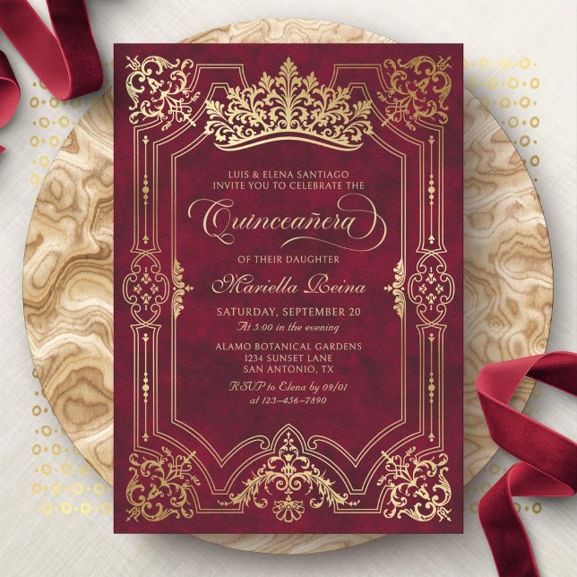 Red Crown Tiara Elegant Quinceanera Invitation (Creator Uploaded)
