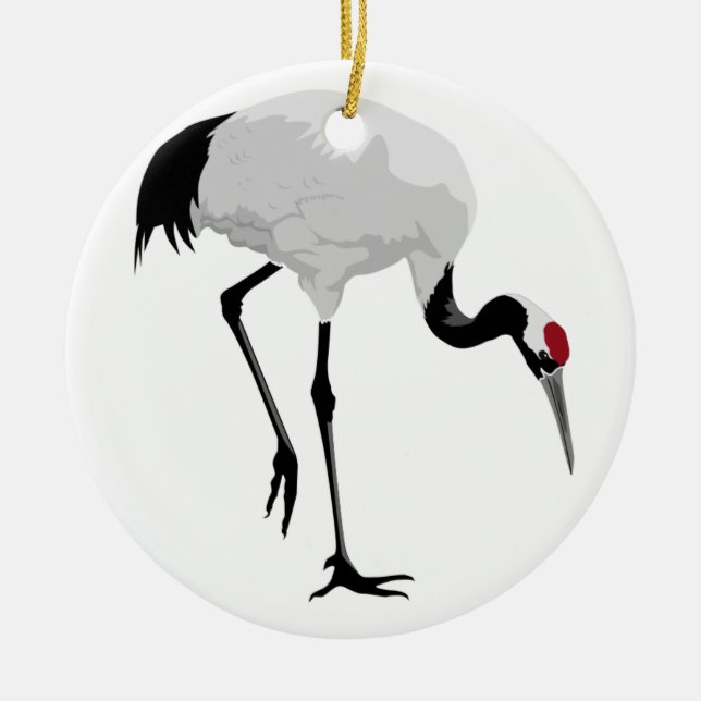 Red-Crowned Crane (a.k.a. Japanese Crane) Ceramic Tree Decoration (Front)