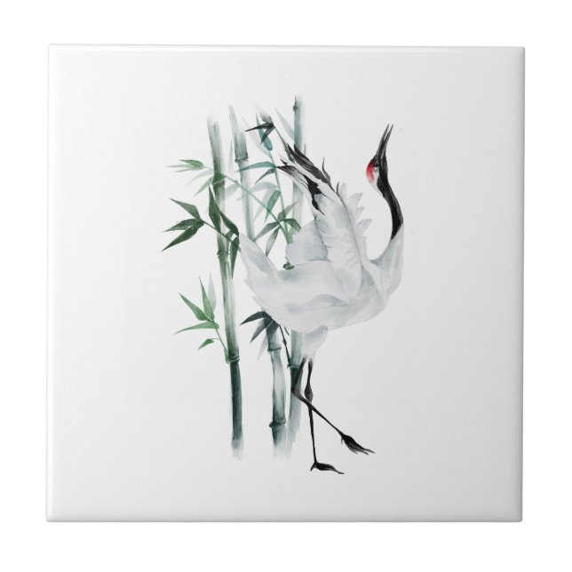 Red-Crowned Crane Bamboo Shoots Tile (Front)