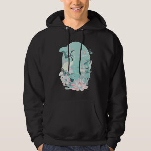 Red Crowned Crane Bird Water Lily Lotus Flower Chi Hoodie