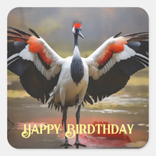 Red Crowned crane standing on water Square Sticker