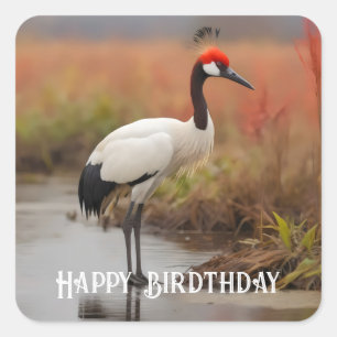 Red Crowned crane standing on water Square Sticker